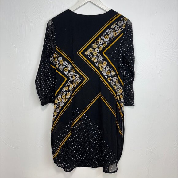 Alfani Sheer Mini Dress Career Black Gold Floral Lightweight Pullover Womens M - Picture 7 of 7